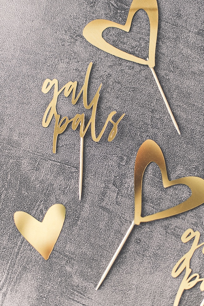 Gold party foil Valentines Day cupcake toppers made with Cricut