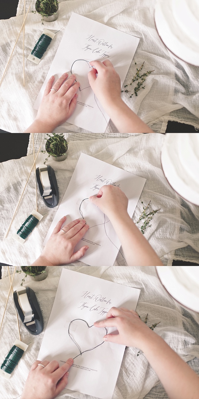 Easy DIY wedding cake topper made out of thyme herbs