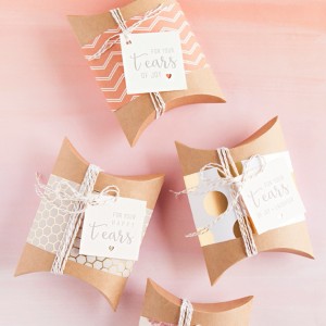 Awesome and FREE, DIY "happy tears" wedding handkerchief gift tags!