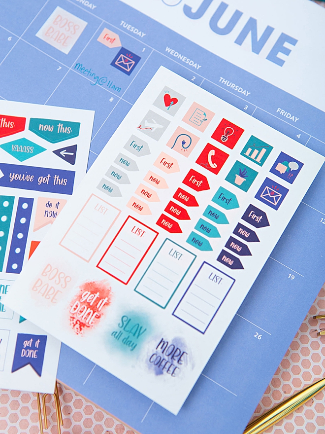 Print our exclusive Planner Stickers for FREE, five pages!