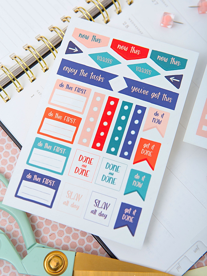 Print our exclusive Planner Stickers for FREE, five pages!