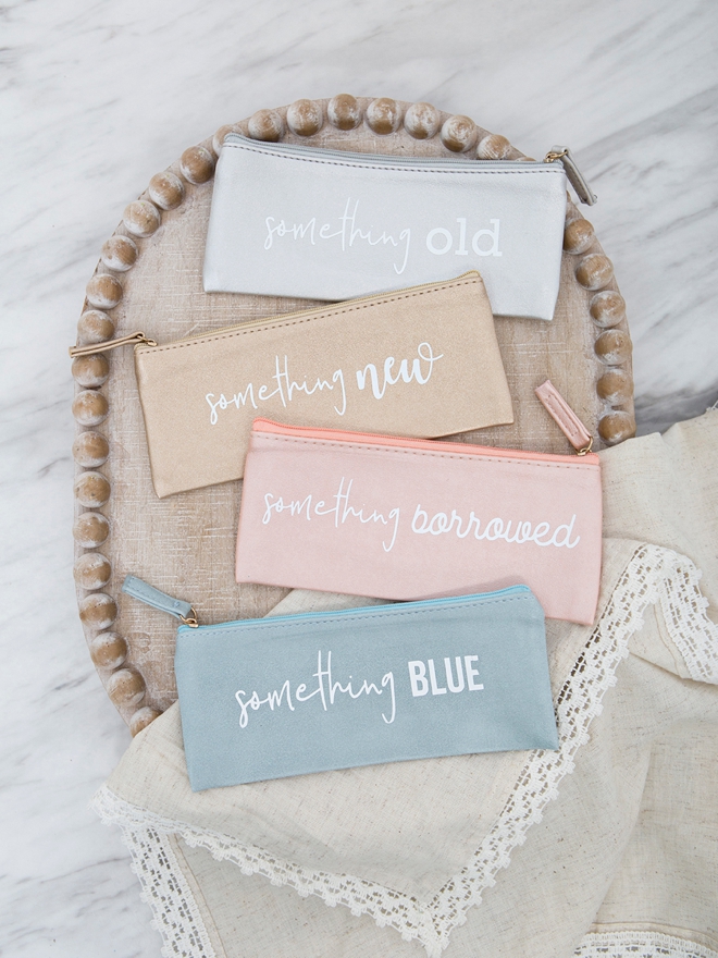 Create your own adorable something old, new, borrowed, and blue pouches!