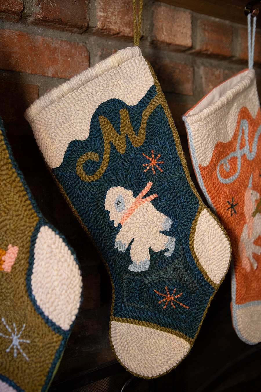 Yeti punch needle heirloom stocking