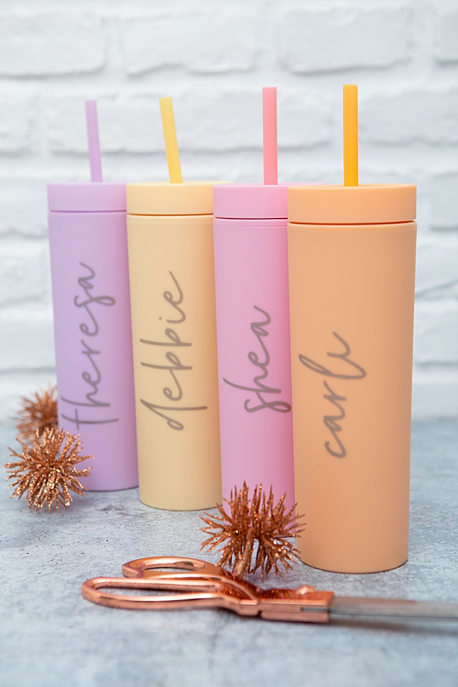 Make custom bridesmaids skinny tumblers using your Cricut!